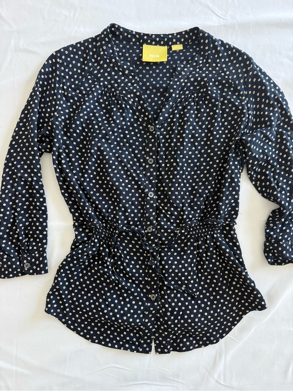 Maeve For Anthropologie Navy Polka Dot Button-Front Blouse